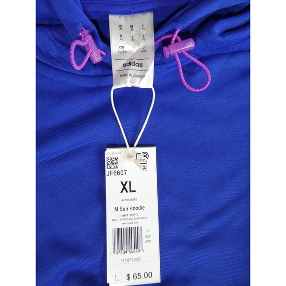 Adidas Men's Sun Hoodie JF6607 Semi Lucid Blue XL UPF Lightweight Long Sleeve - Picture 6 of 11